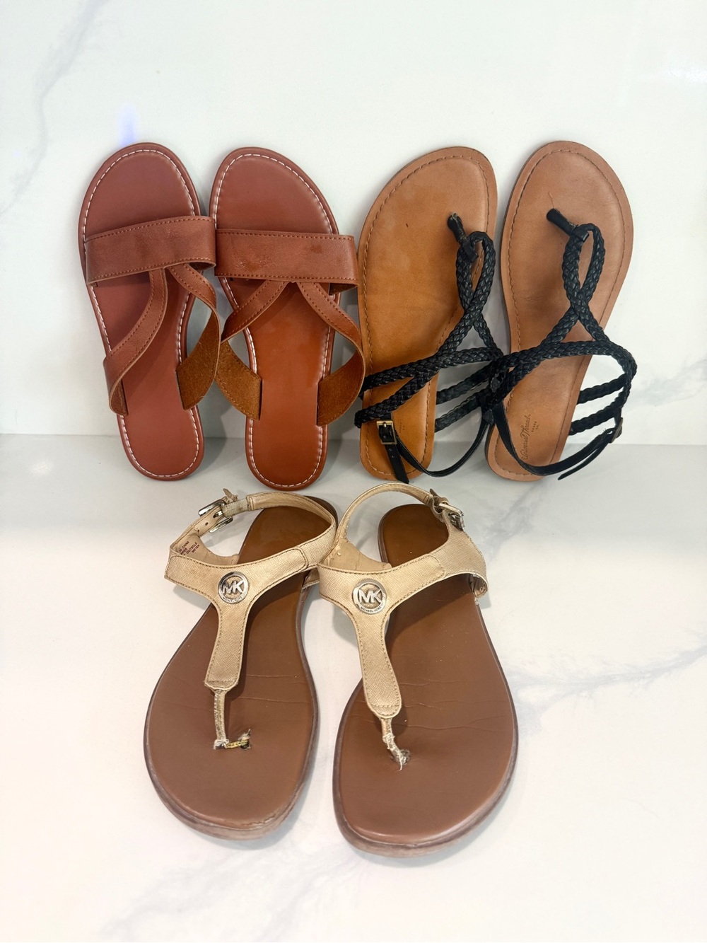 Women’s Sandal Bundle – Brown, Black & Michael Kors Sandals – 3 Pairs